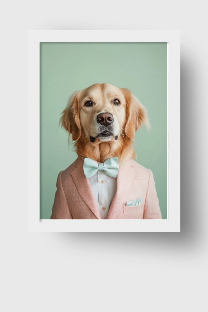 Fotografie Poster Golden Retriever Fliege elegant grün