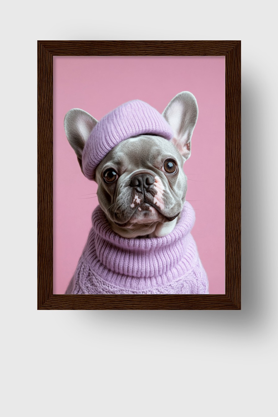 Fotografie Poster französische Bulldogge Strickpullover lila rosa