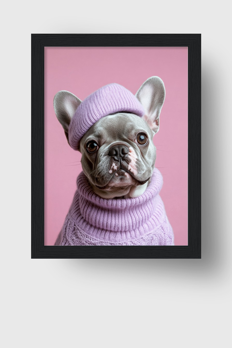Fotografie Poster französische Bulldogge Strickpullover lila rosa