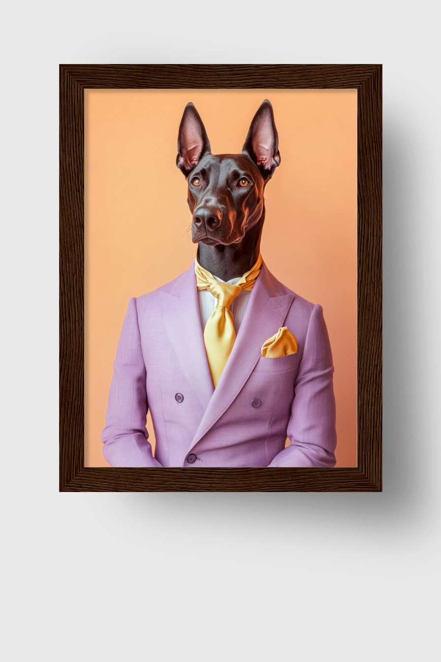 Fotografie Poster Dobermann Anzug lila gelb