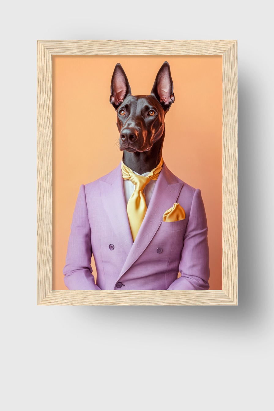 Fotografie Poster Dobermann Anzug lila gelb