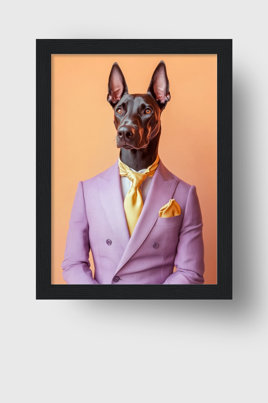 Fotografie Poster Dobermann Anzug lila gelb