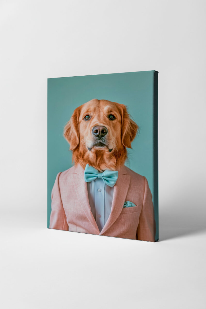 Fotografie Poster Golden Retriever elegant rosa blau
