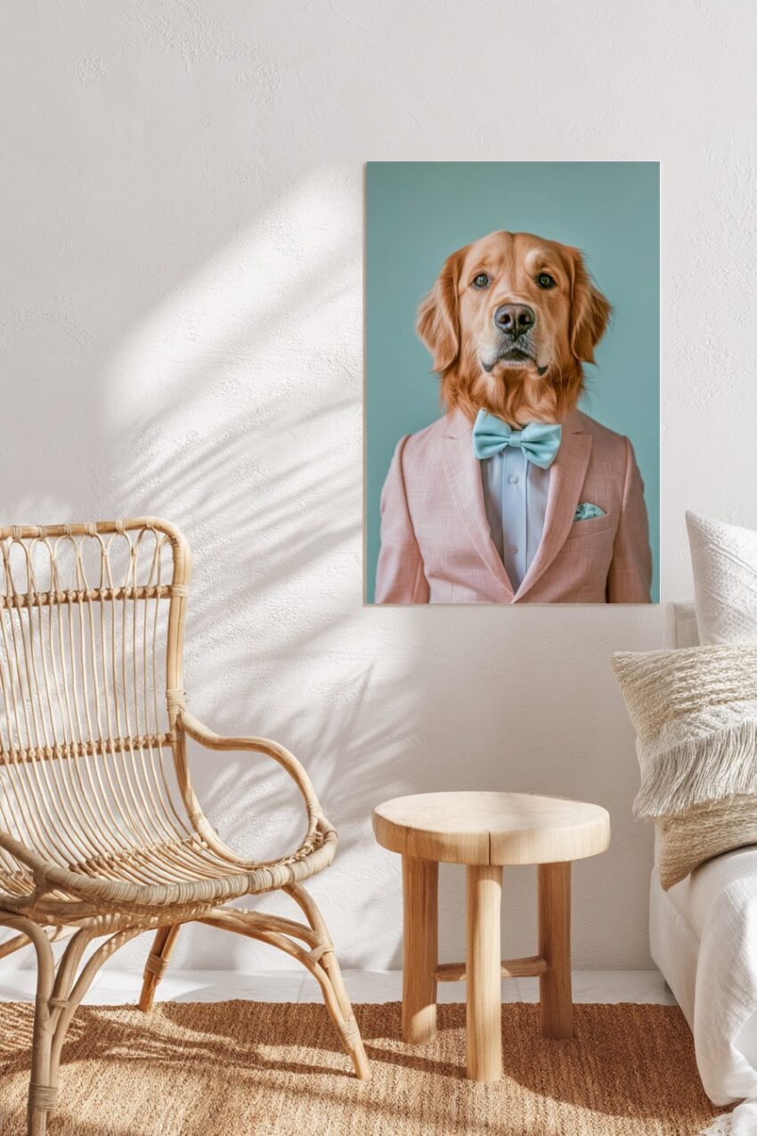 Fotografie Poster Golden Retriever elegant rosa blau