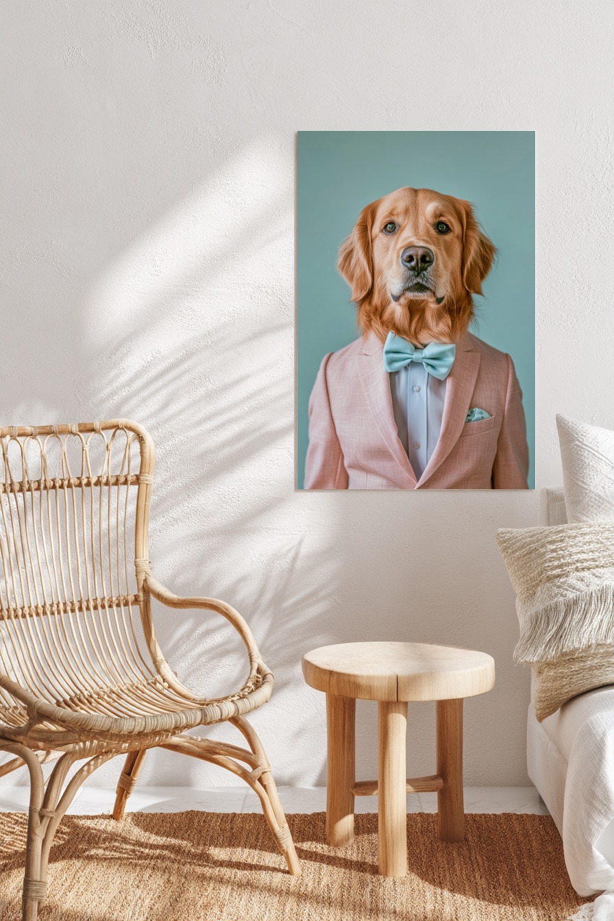 Fotografie Poster Golden Retriever elegant rosa blau
