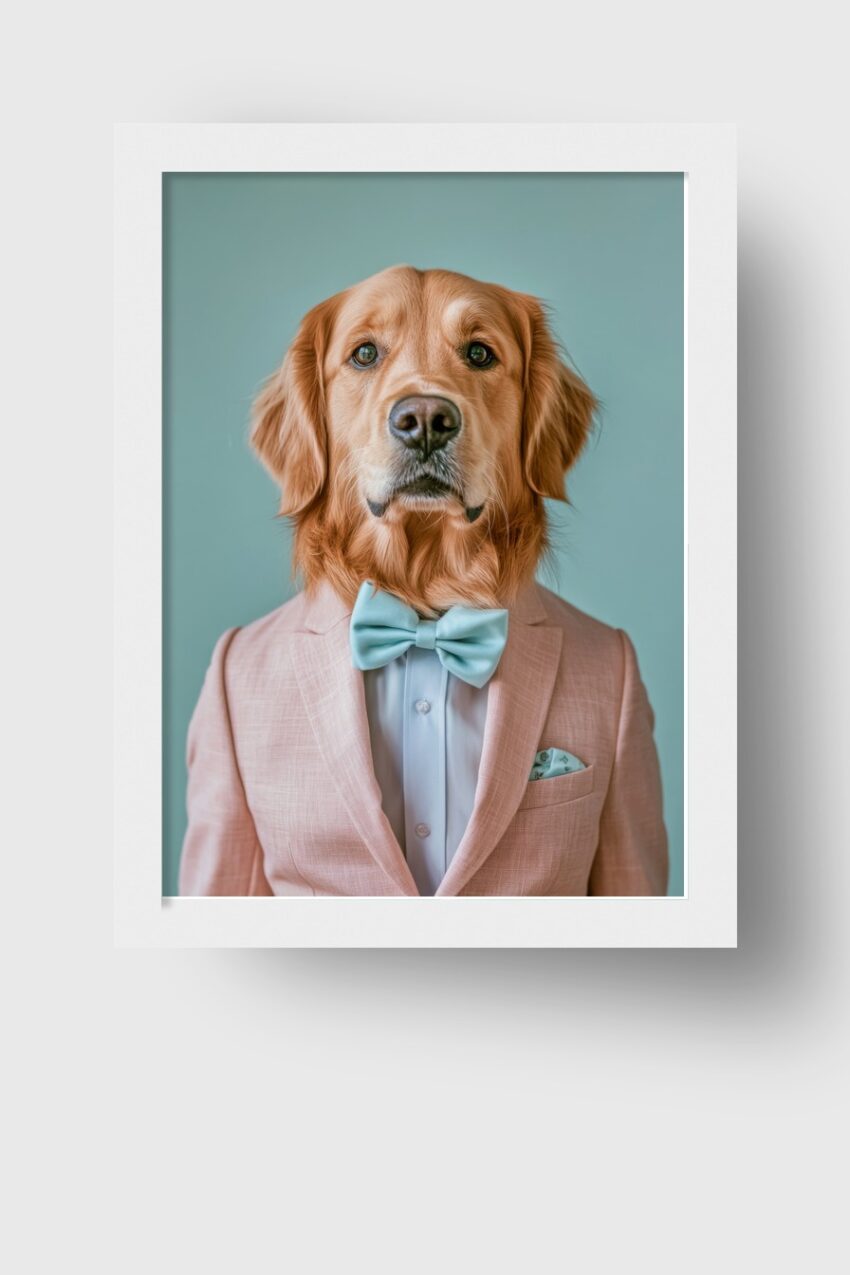 Fotografie Poster Golden Retriever elegant rosa blau