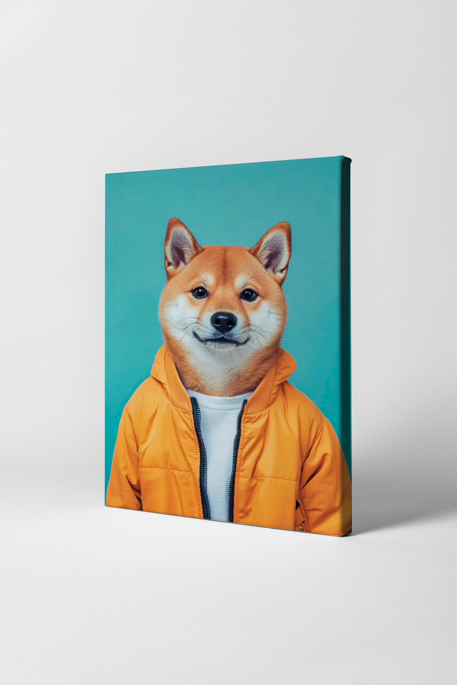 Fotografie Poster Shiba Inu Hund Jacke orange frontal