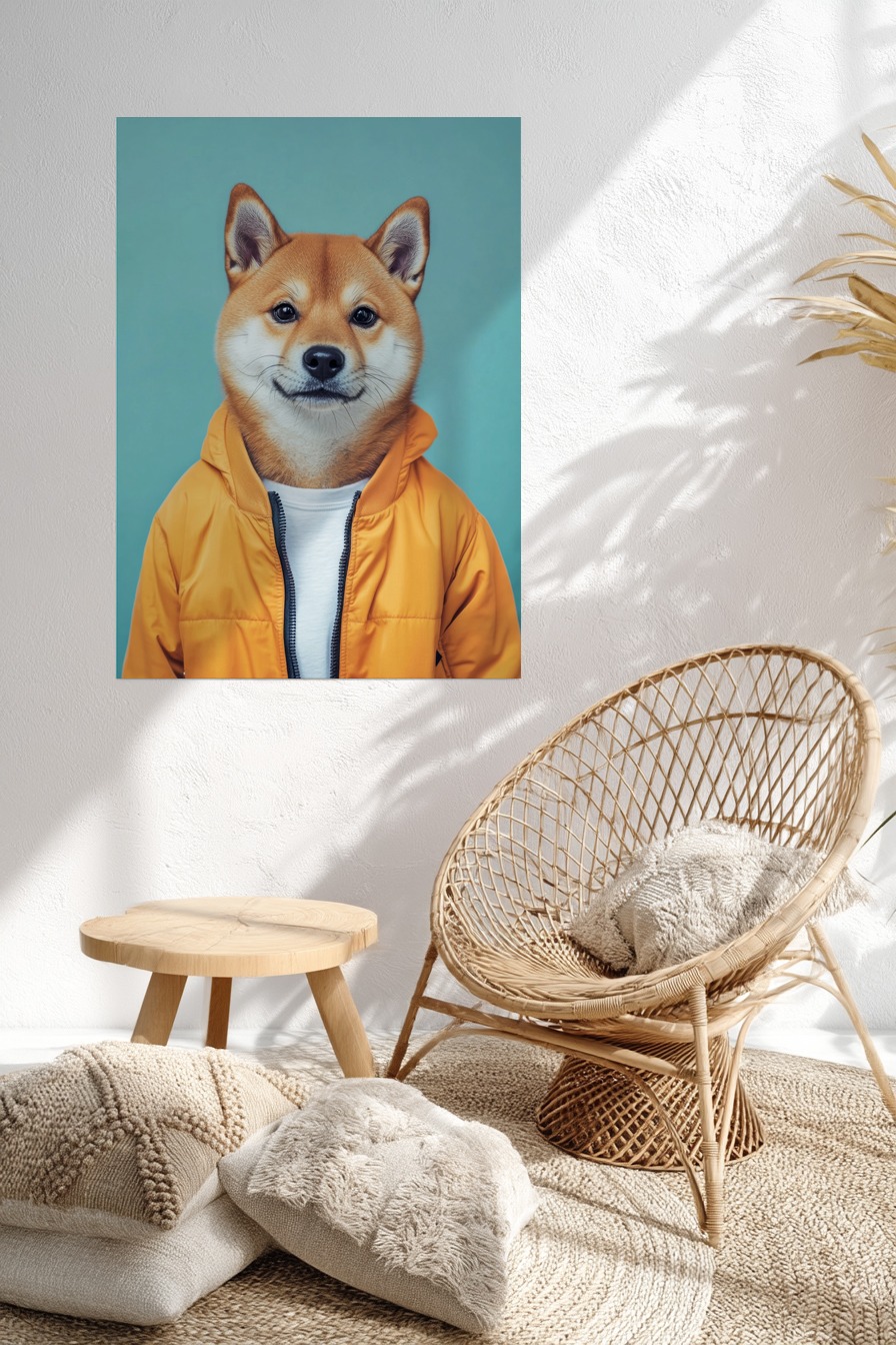 Fotografie Poster Shiba Inu Hund Jacke orange frontal