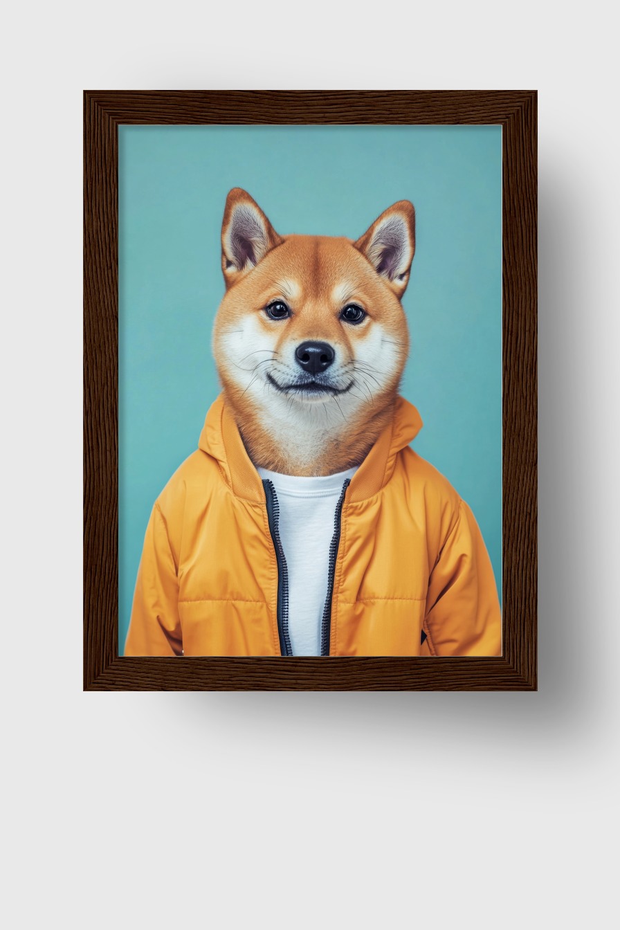 Fotografie Poster Shiba Inu Hund Jacke orange frontal