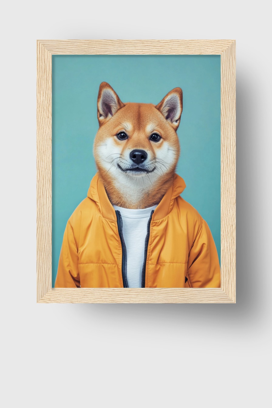 Fotografie Poster Shiba Inu Hund Jacke orange frontal