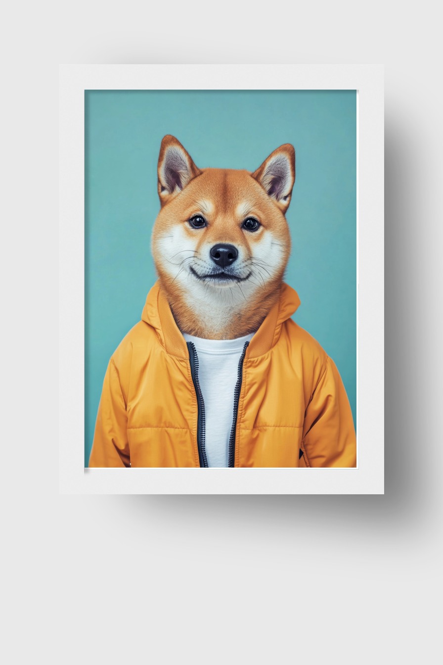 Fotografie Poster Shiba Inu Hund Jacke orange frontal
