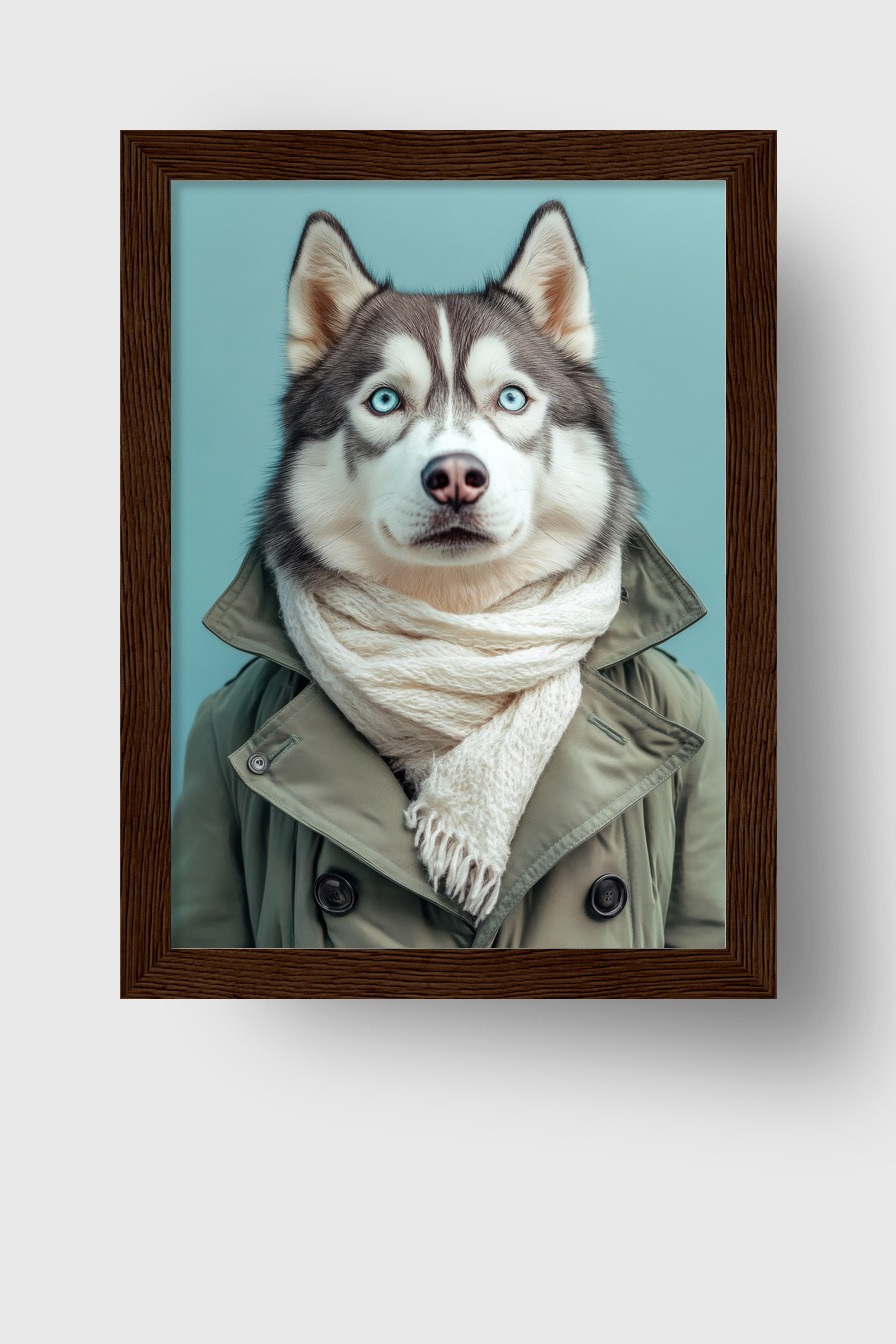 Fotografie Poster Husky klar blaue Augen Schal olivgrün