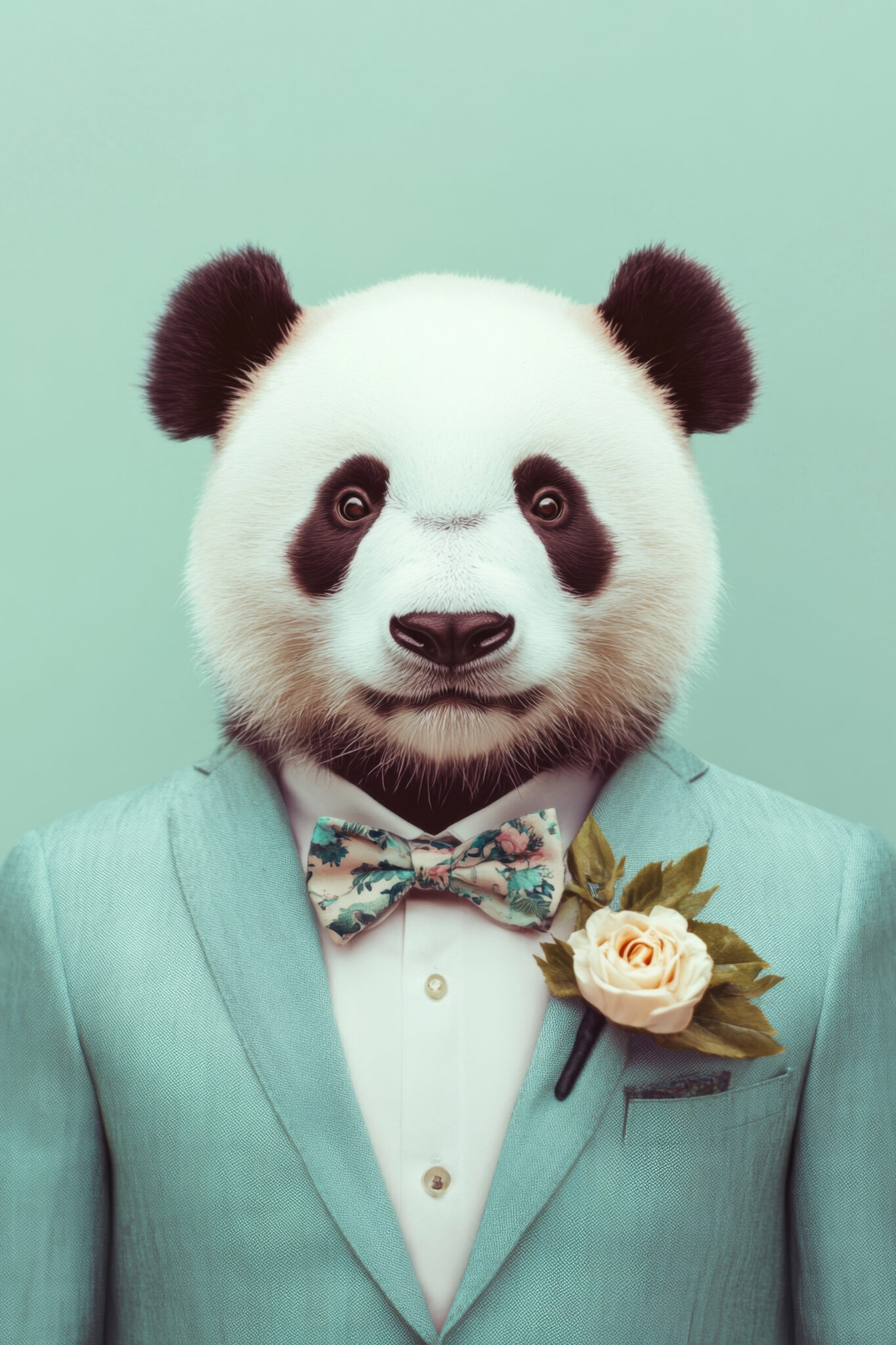 Digitale Kunst Poster Panda formell hellblauer Anzug