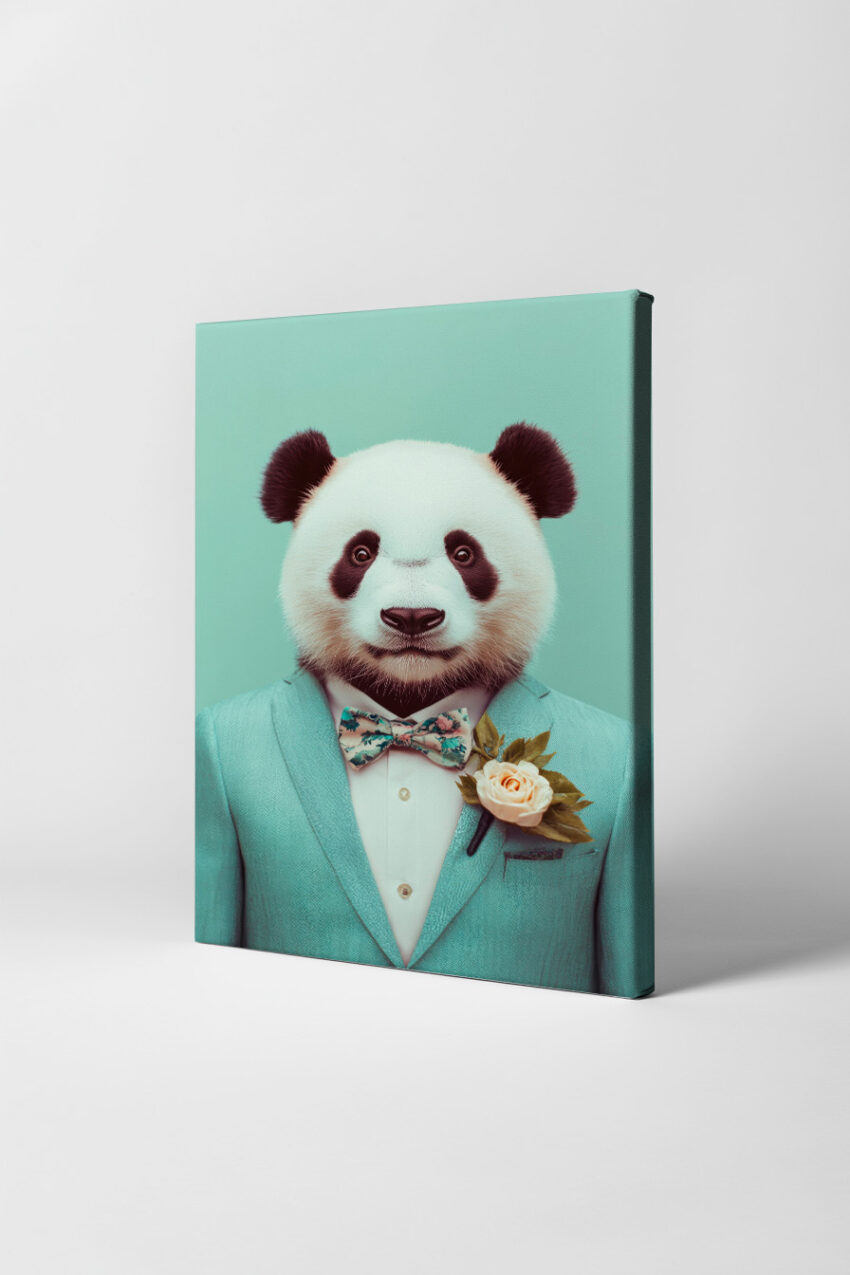 Digitale Kunst Poster Panda formell hellblauer Anzug