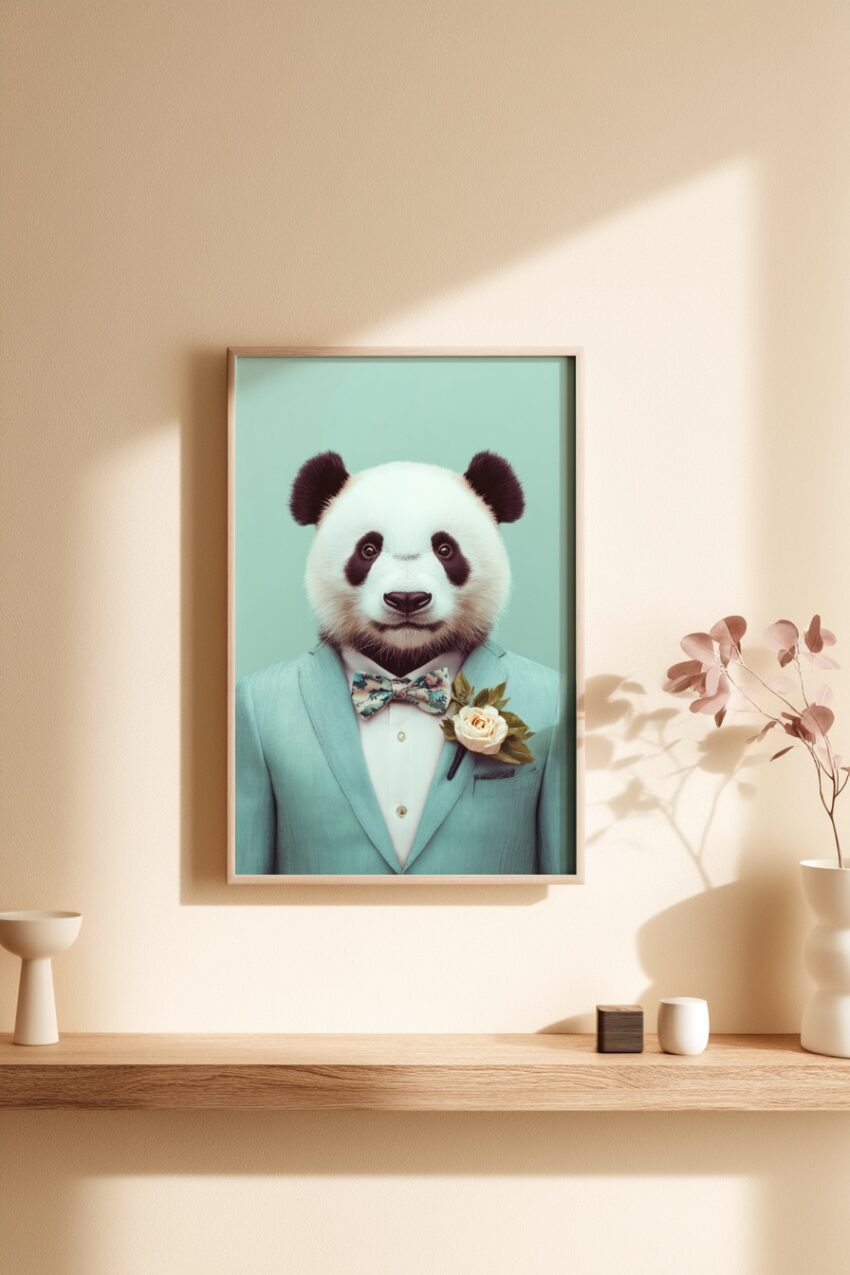 Digitale Kunst Poster Panda formell hellblauer Anzug