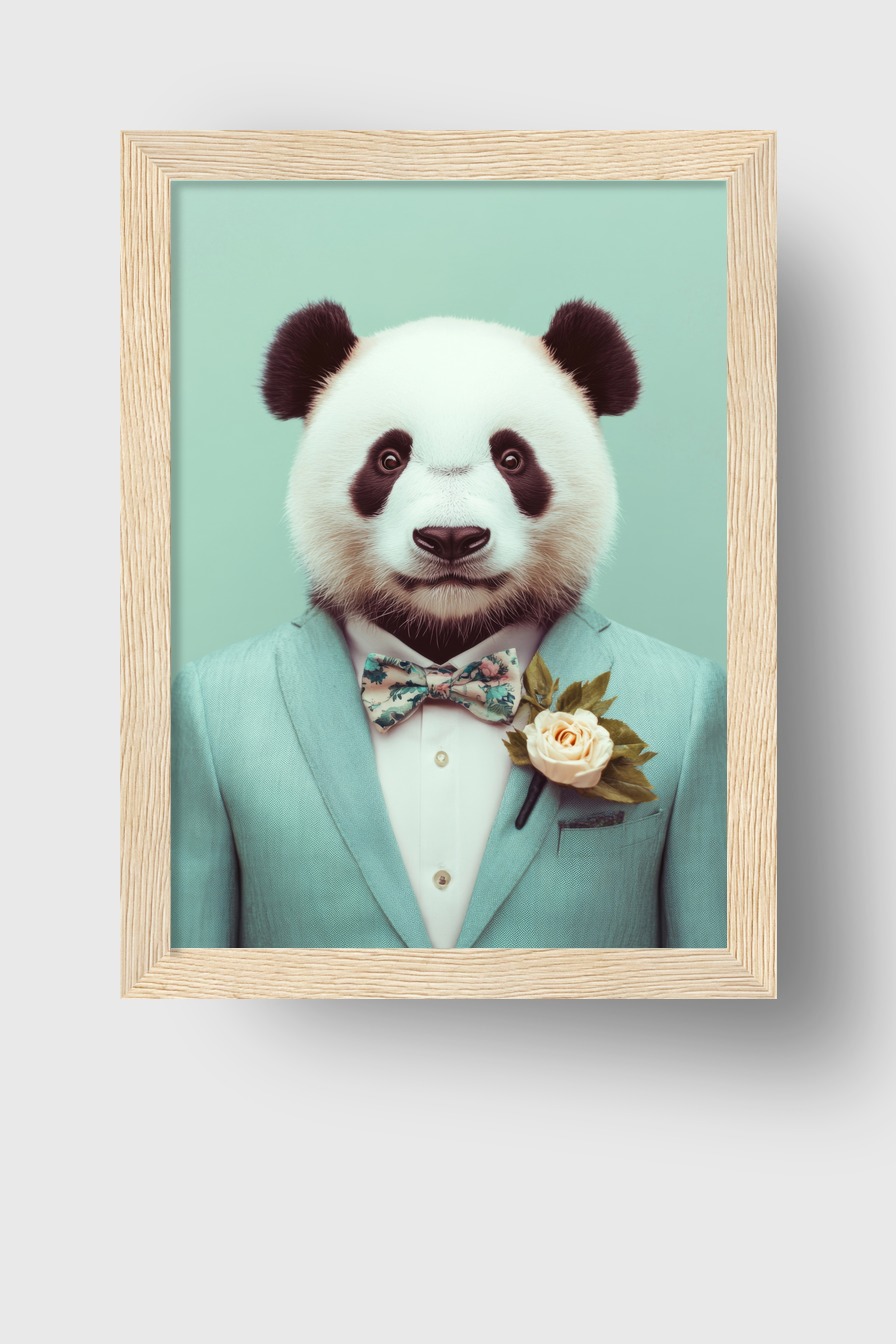 Digitale Kunst Poster Panda formell hellblauer Anzug