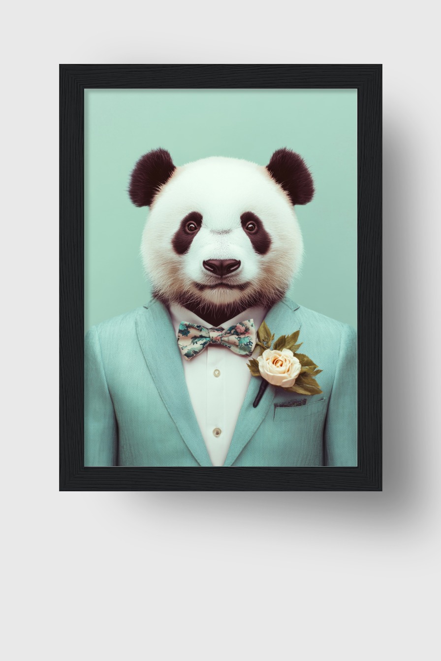 Digitale Kunst Poster Panda formell hellblauer Anzug