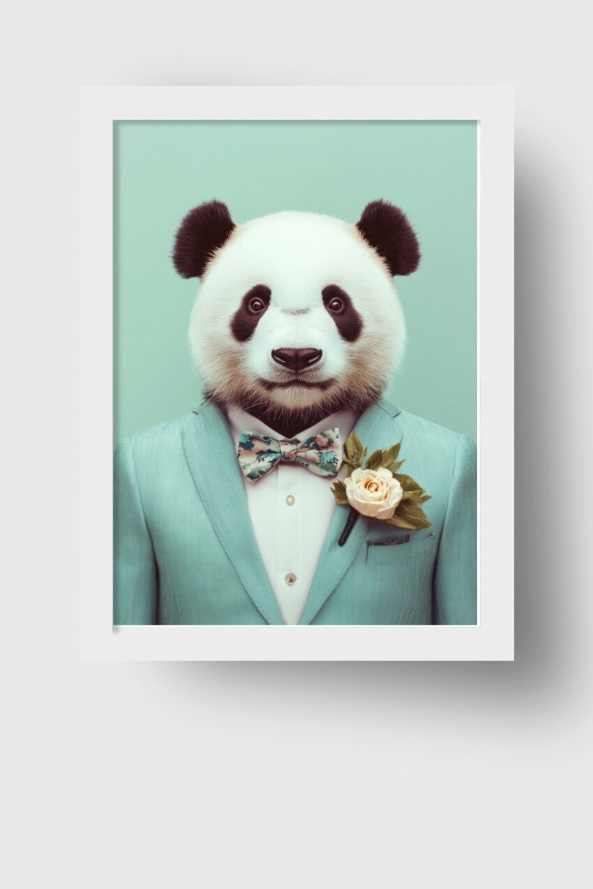 Digitale Kunst Poster Panda formell hellblauer Anzug