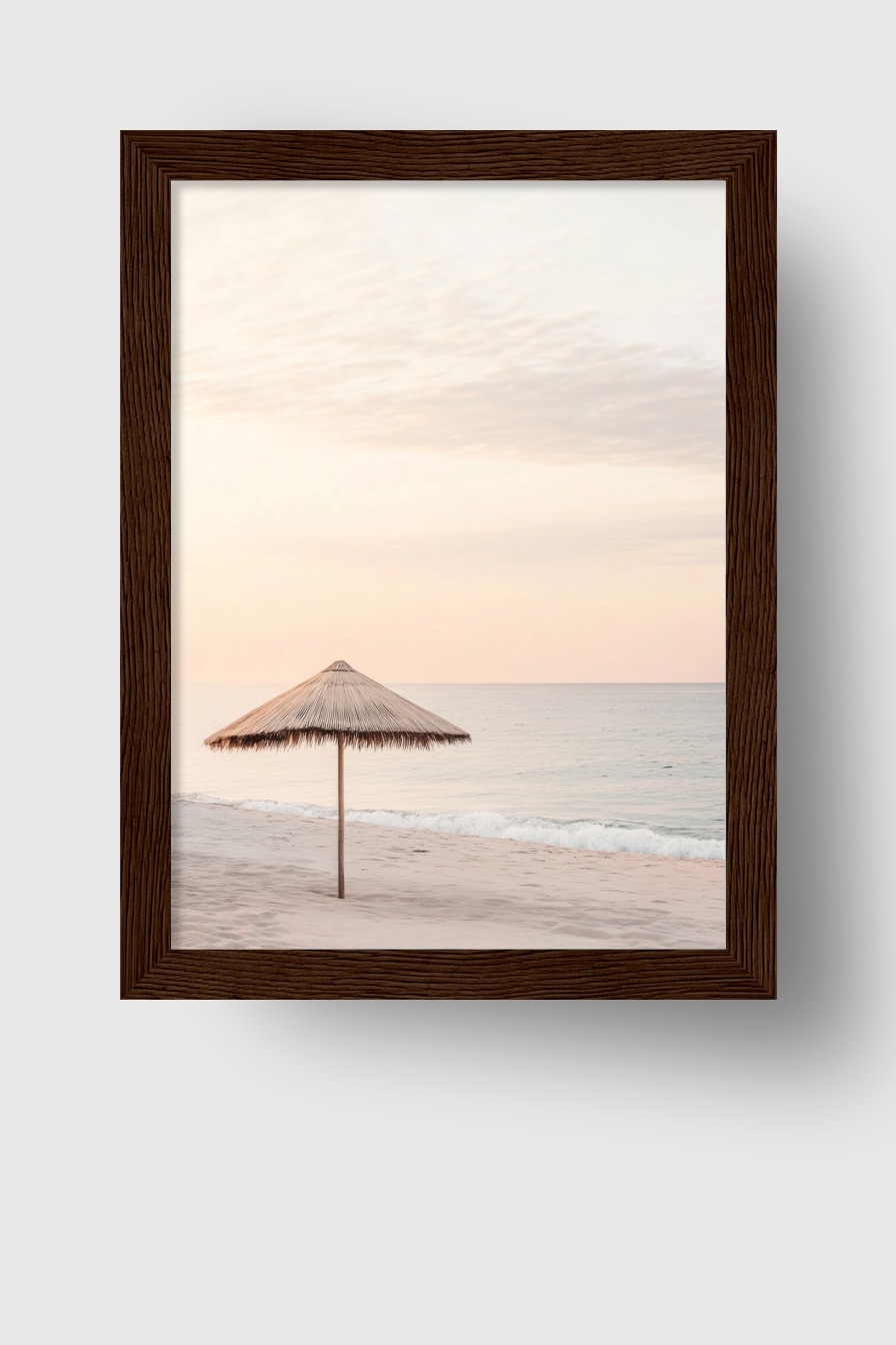Fotografie Poster Strandschirm Meer Sand minimalistisch beige