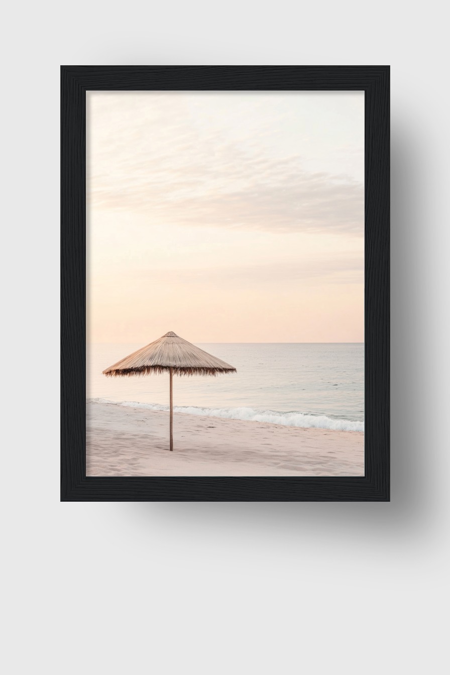 Fotografie Poster Strandschirm Meer Sand minimalistisch beige