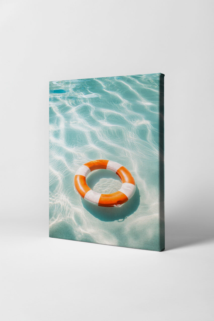 Fotografie Poster Rettungsring Wasser klar Lichtreflexe orange weiß