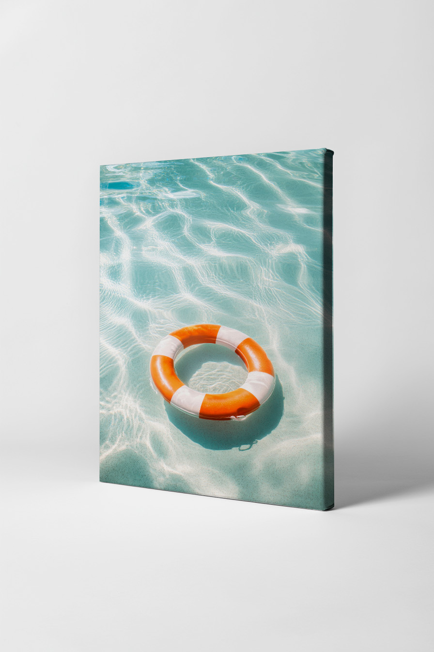 Fotografie Poster Rettungsring Wasser klar Lichtreflexe orange weiß