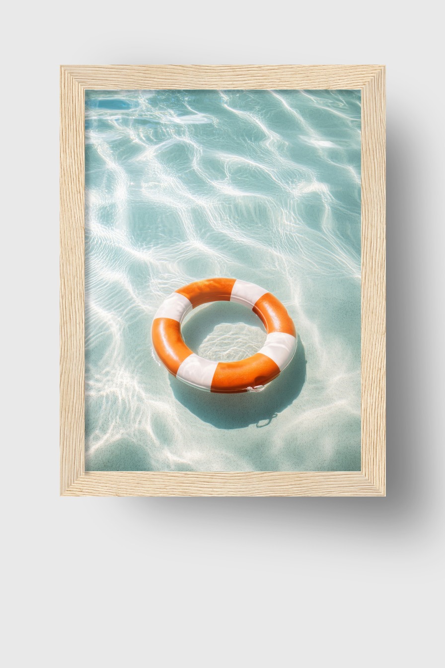 Fotografie Poster Rettungsring Wasser klar Lichtreflexe orange weiß