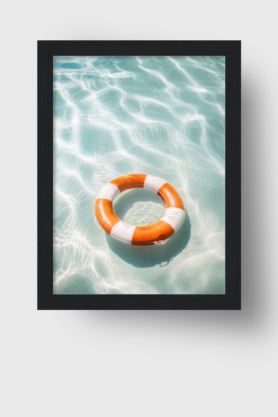 Fotografie Poster Rettungsring Wasser klar Lichtreflexe orange weiß