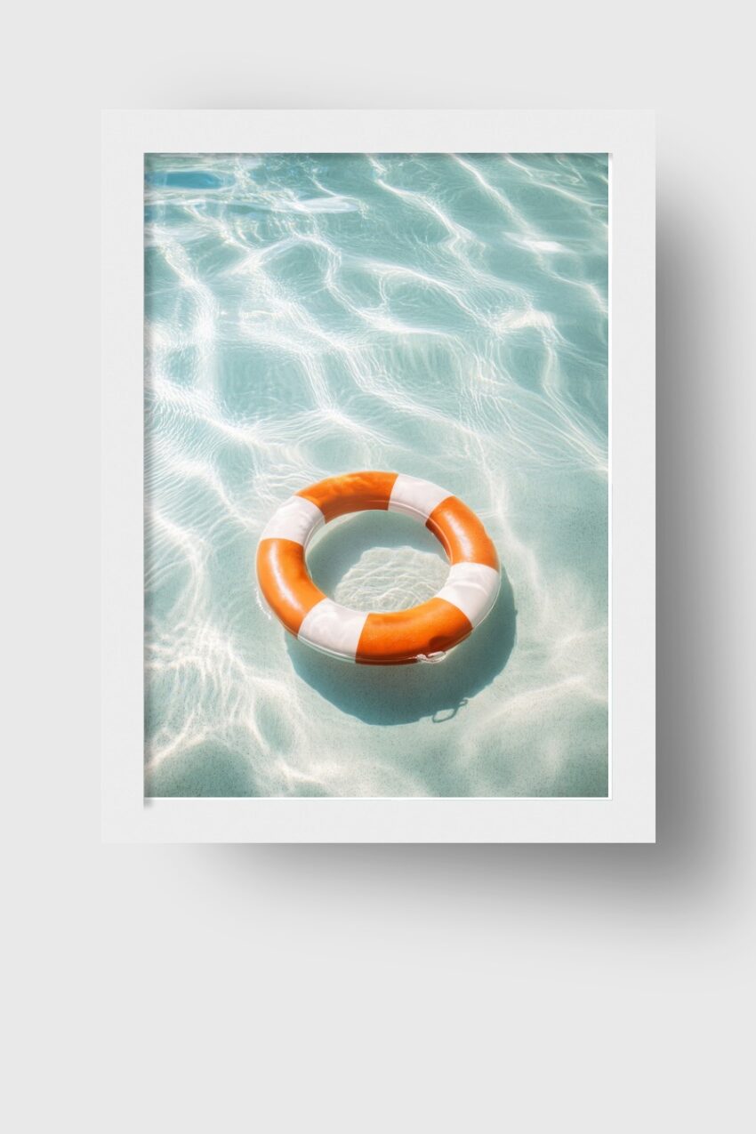 Fotografie Poster Rettungsring Wasser klar Lichtreflexe orange weiß