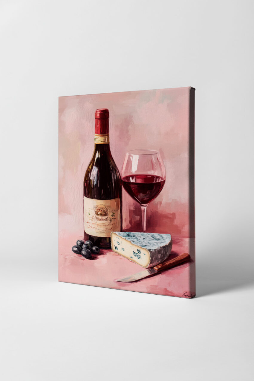 Malerei Poster Wein Blauschimmelkäse stillleben rot