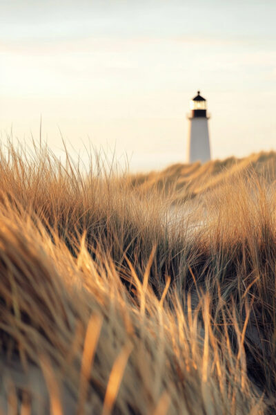 Leuchtturm im Gras Poster