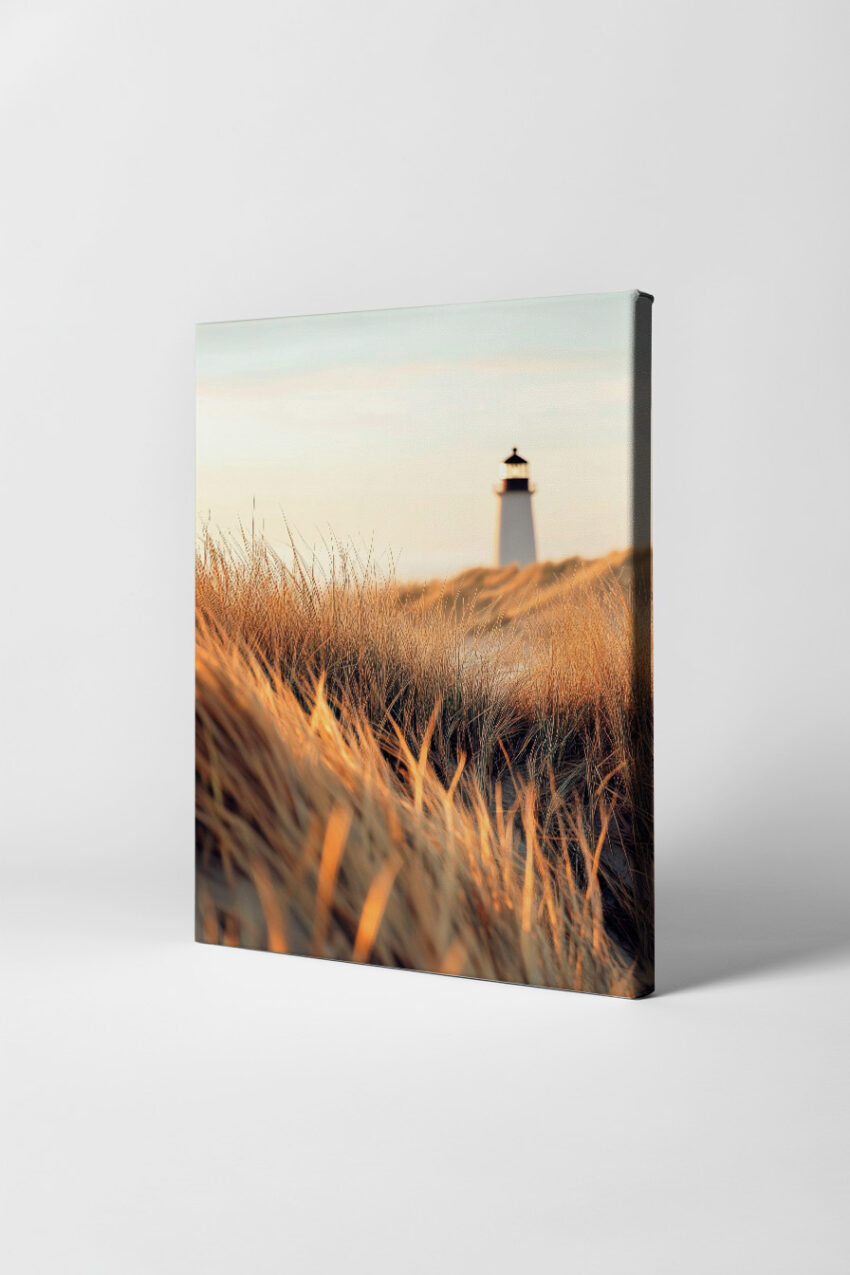 Fotografie Poster Leuchtturm Dünengras goldenes Licht