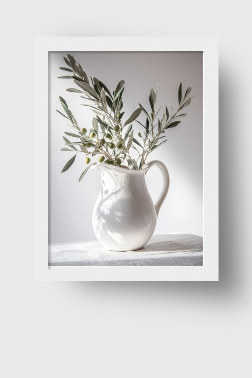 Fotografie Poster Olivenzweig minimalistisch grau grün