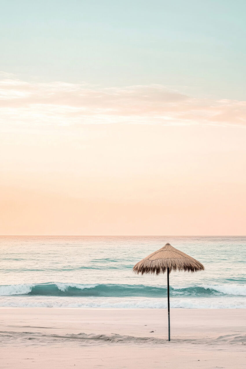 Fotografie Poster Sonnenschirm Strand pastellfarben ruhig