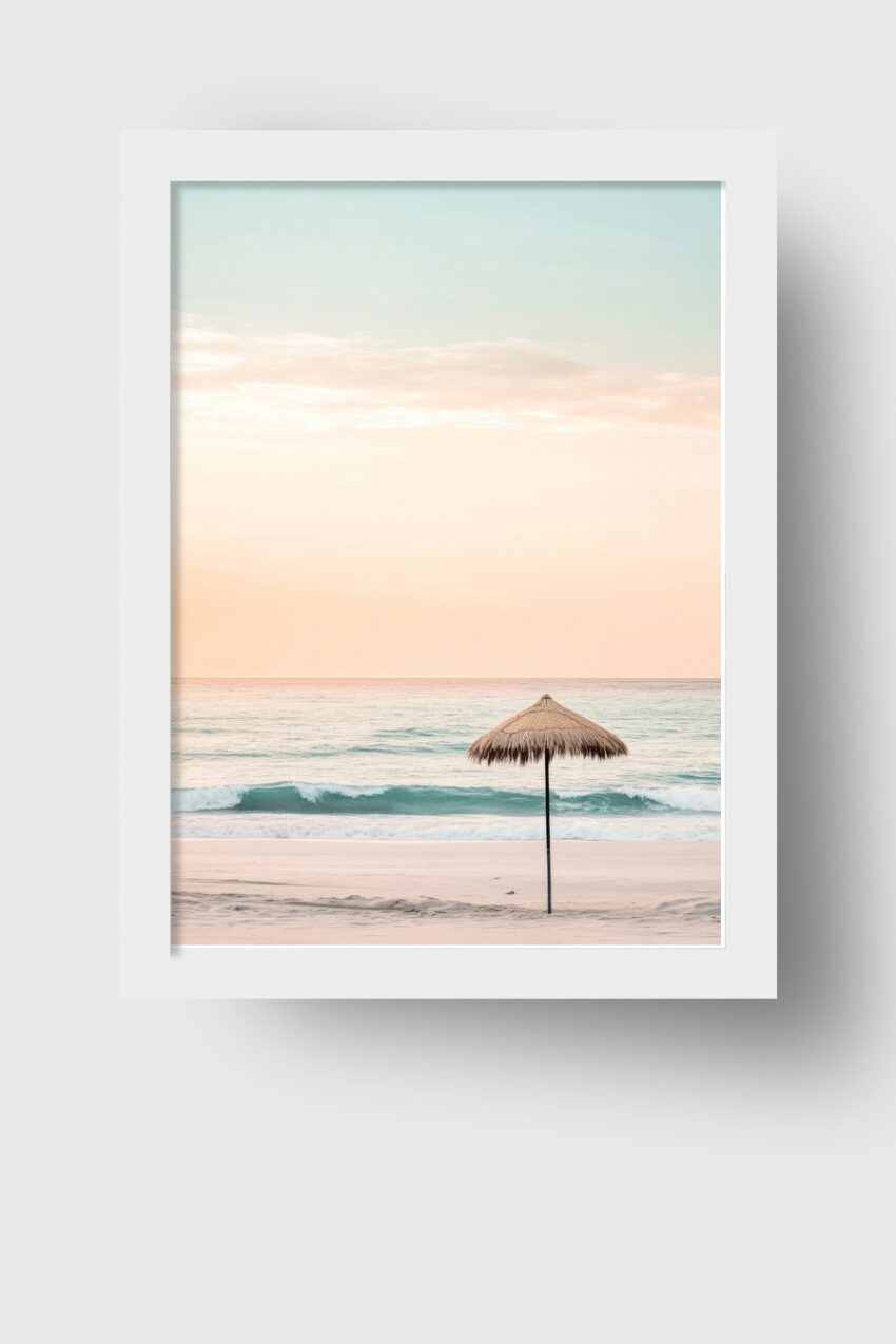 Fotografie Poster Sonnenschirm Strand pastellfarben ruhig