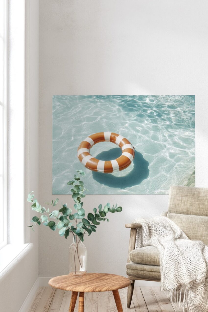 Fotografie Poster Rettungsring Wasser kühl orange weiß