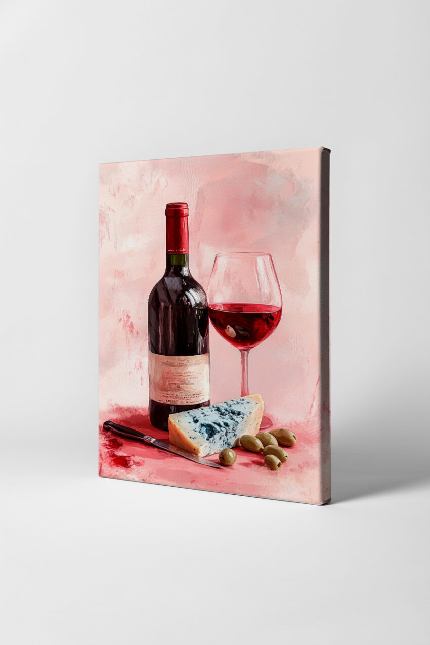Illustration Poster Blaufleischkäse Oliven Weinrot