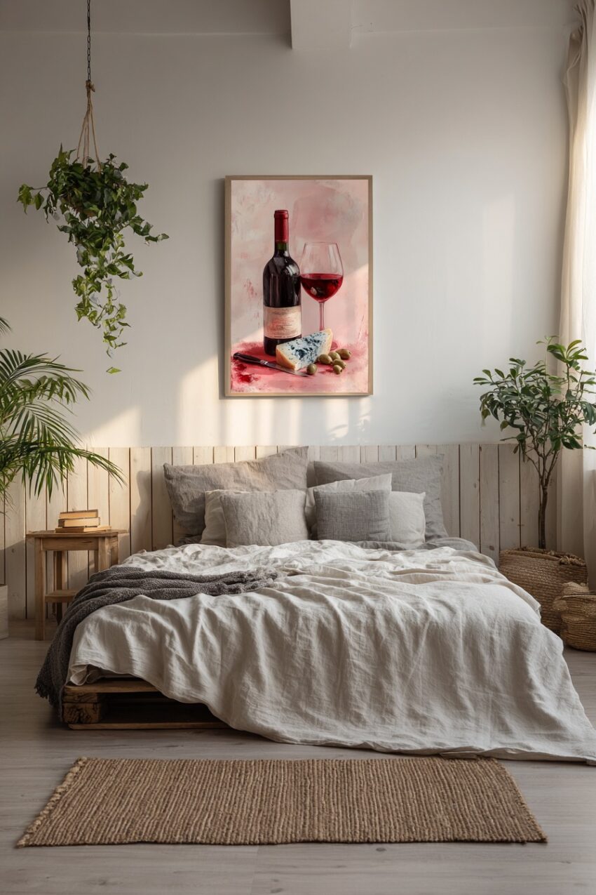 Illustration Poster Blaufleischkäse Oliven Weinrot