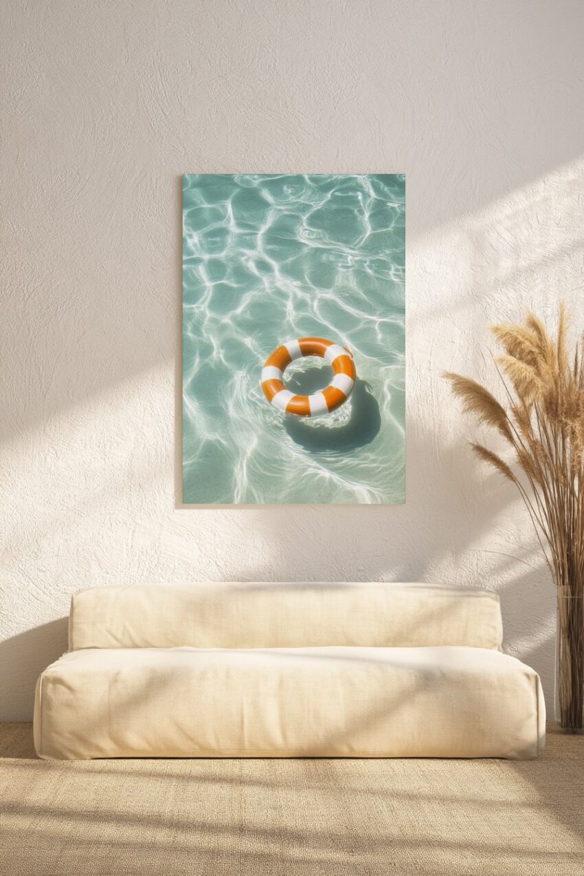 Fotografie Poster Rettungsring Wasser orange weiß klar