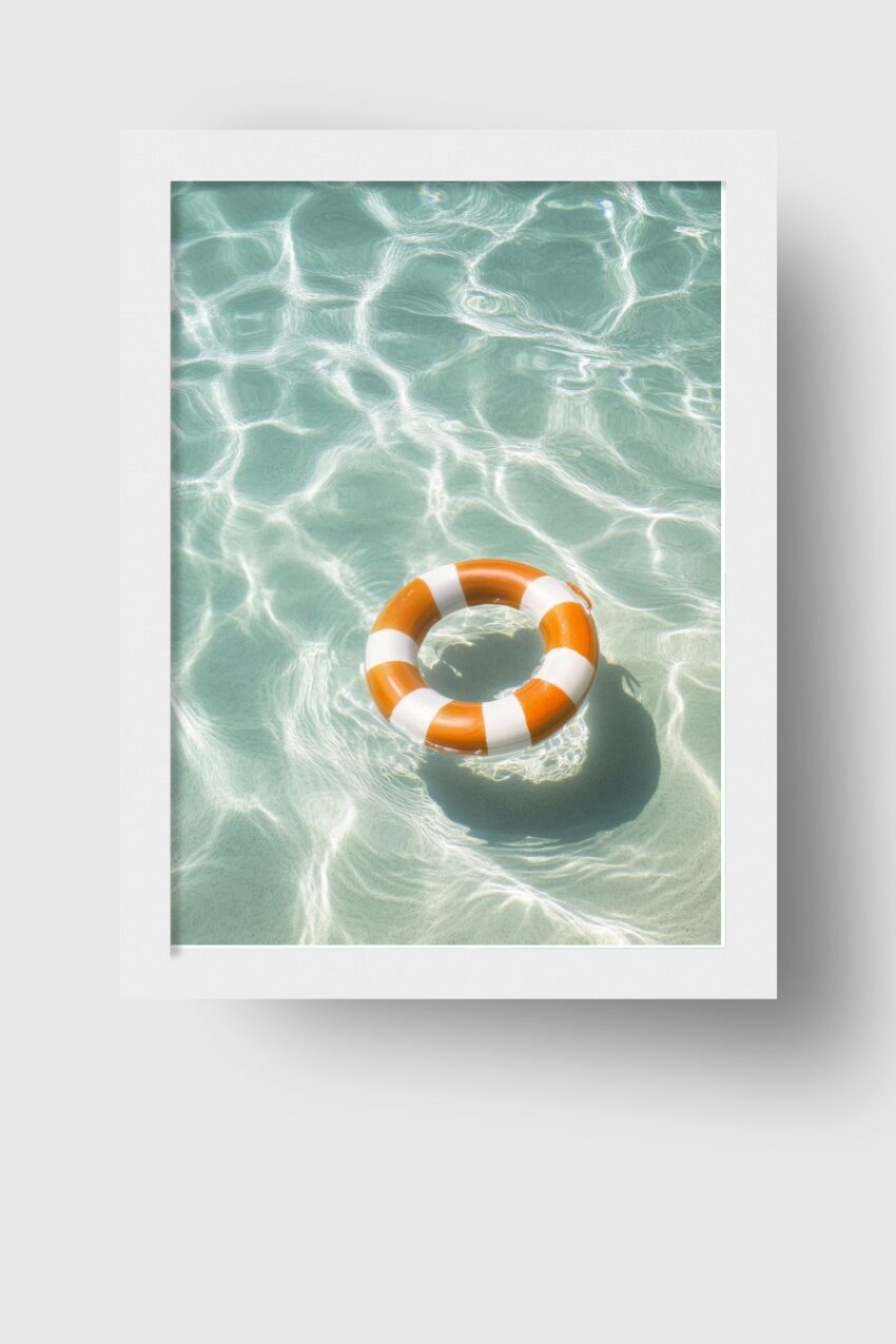 Fotografie Poster Rettungsring Wasser orange weiß klar