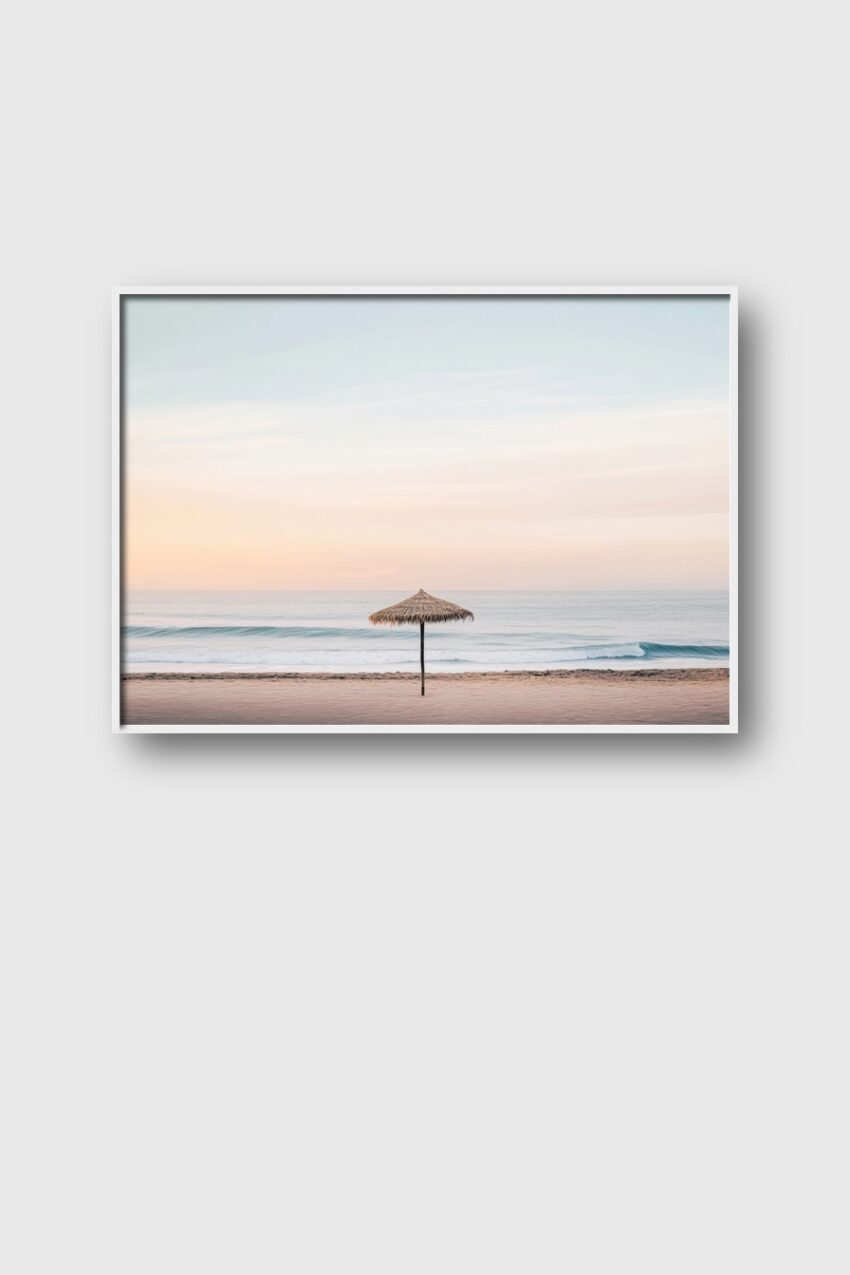 Fotografie Poster Strandsonnenschirm Meer sanft pastell