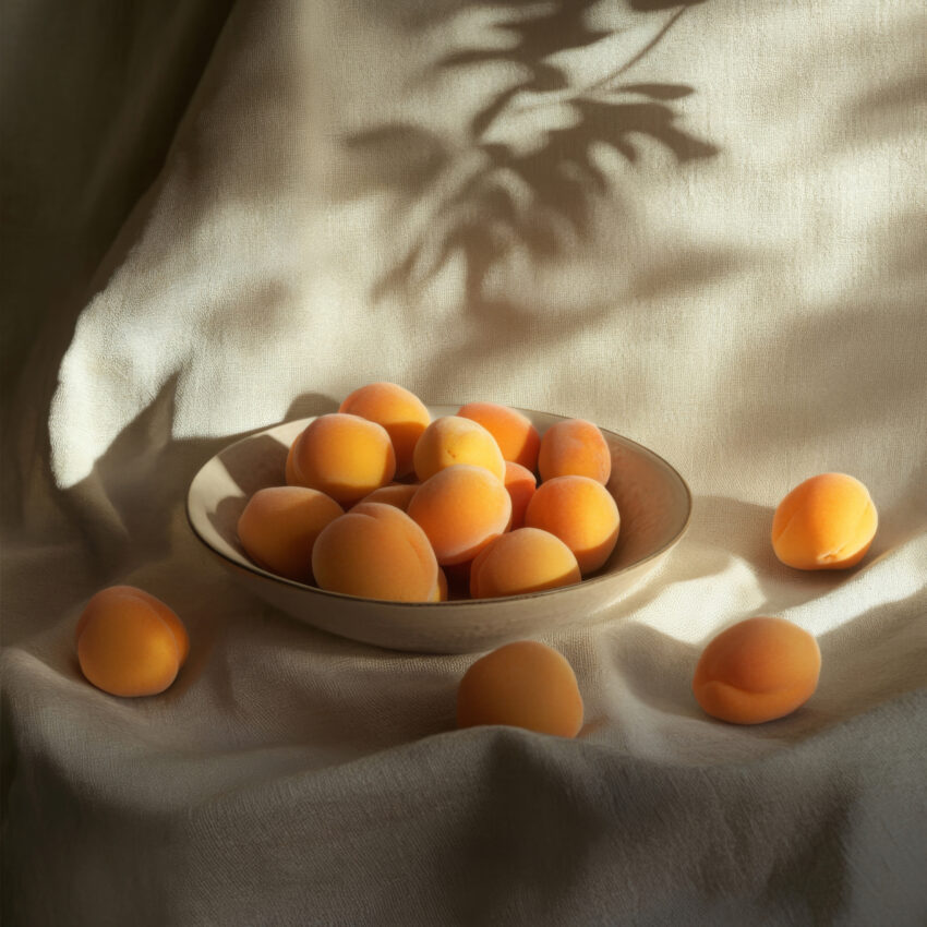 Fotografie Poster Aprikose orange Stoff Schatten