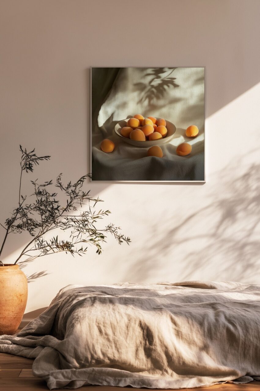 Fotografie Poster Aprikose orange Stoff Schatten