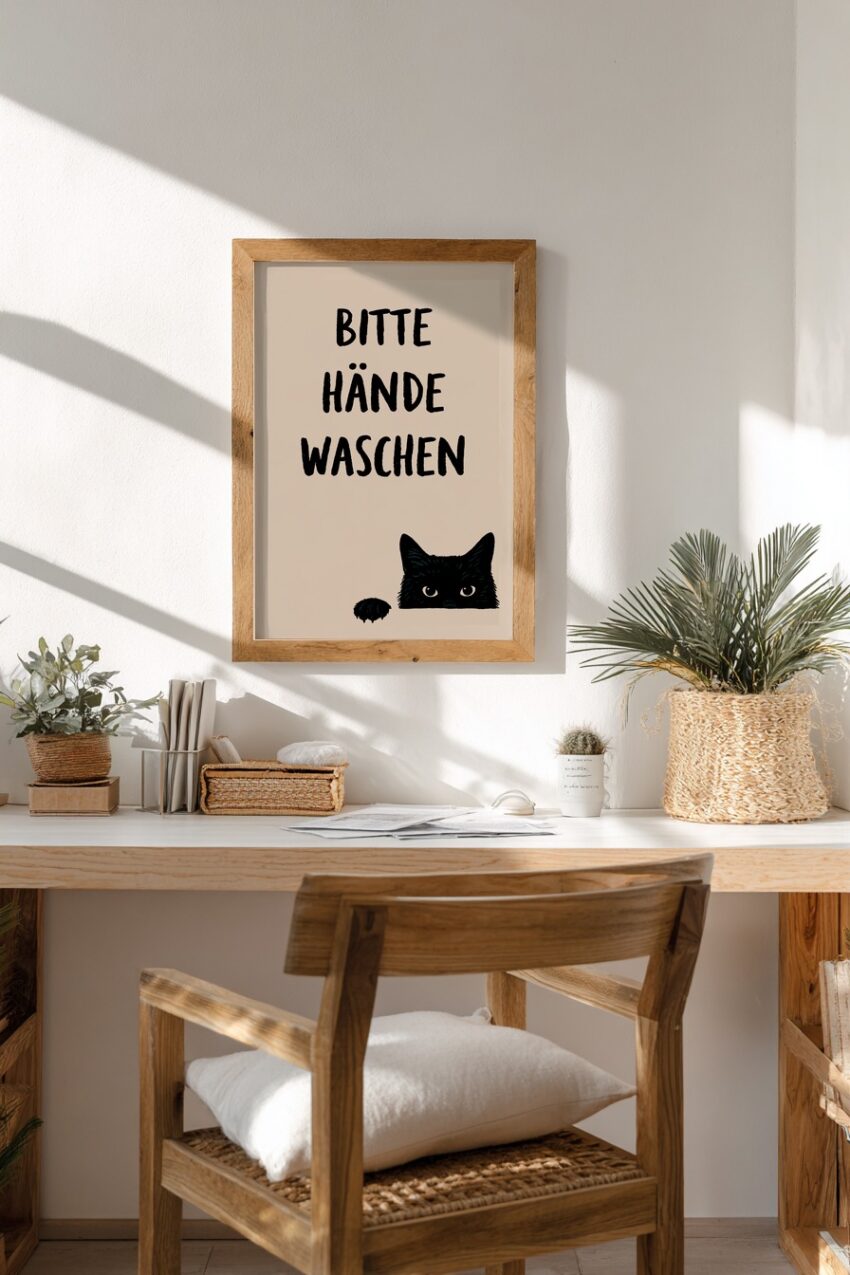 Illustration Poster Katze Pfote schwarz minimalistisch beige