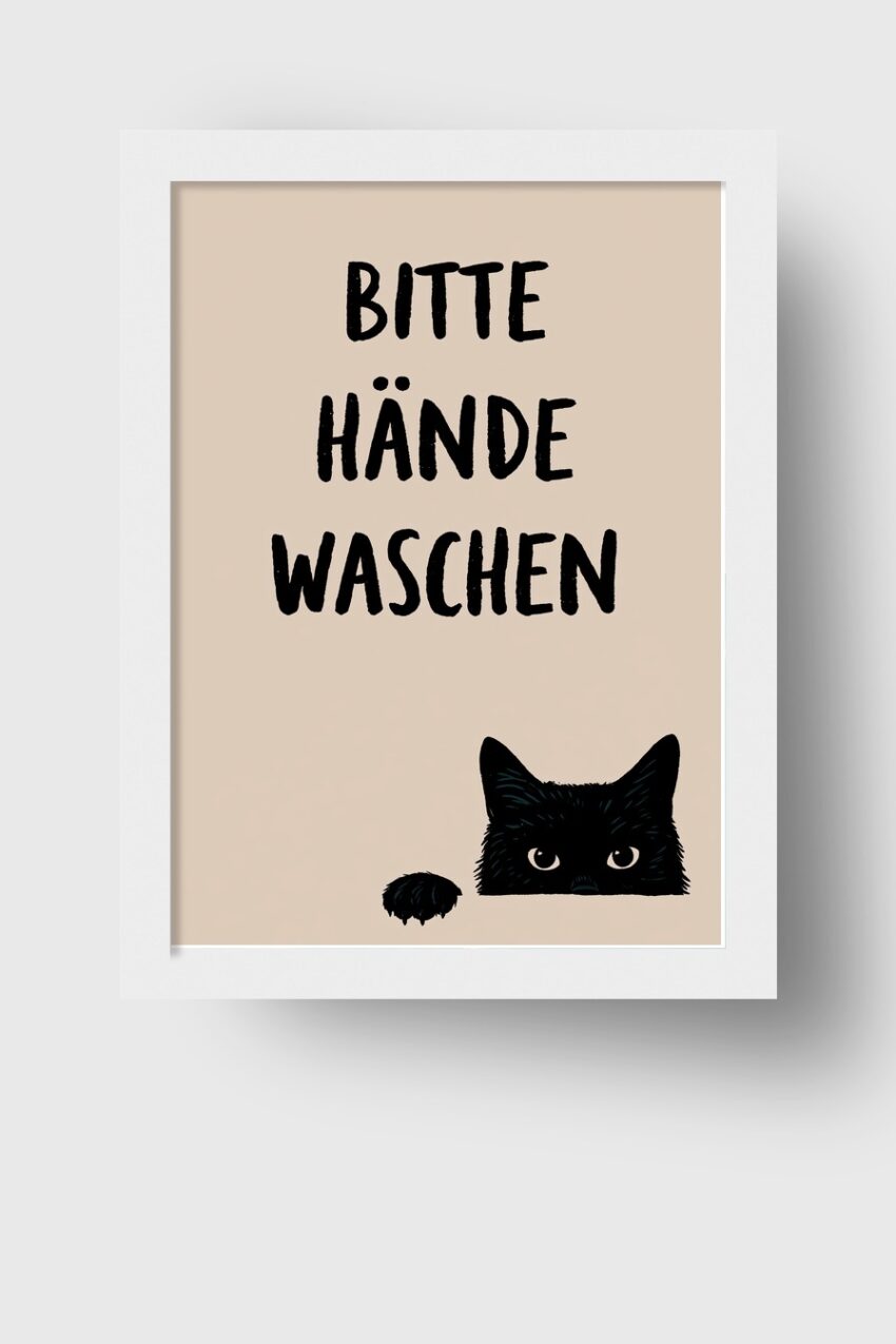 Illustration Poster Katze Pfote schwarz minimalistisch beige