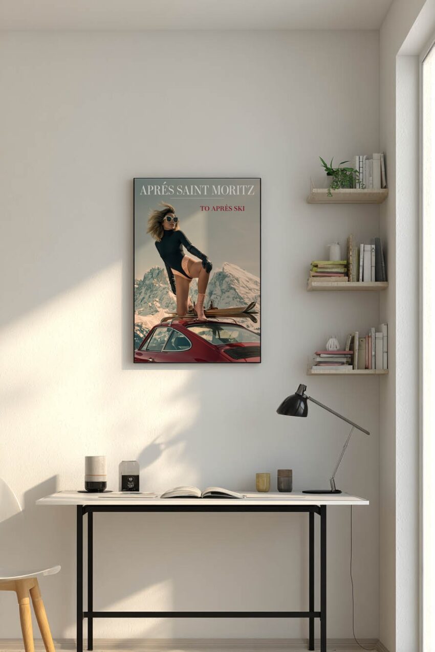Fotografie Poster Frau auf Auto Dach retro elegant