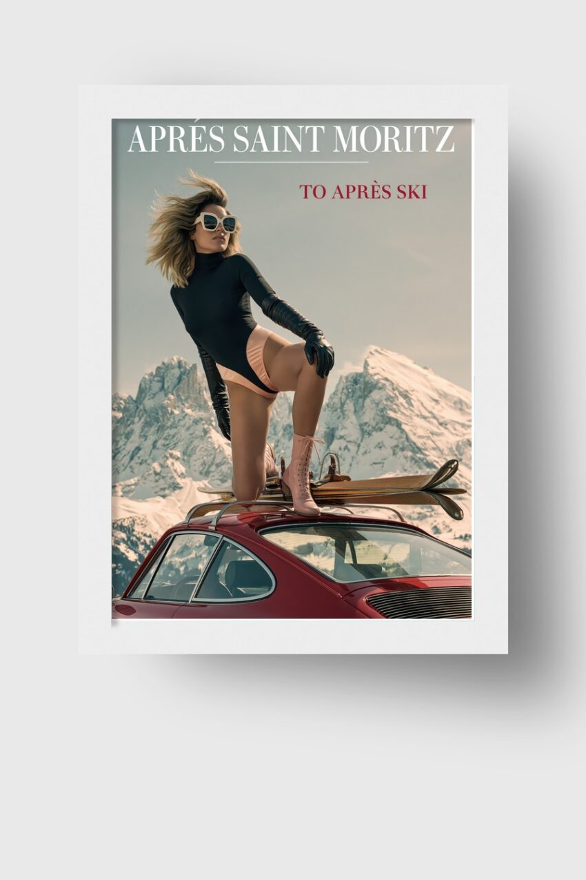Fotografie Poster Frau auf Auto Dach retro elegant