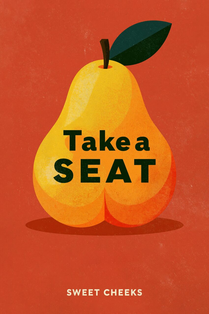 Grafikdesign Poster Birne Schriftzug gelb orange