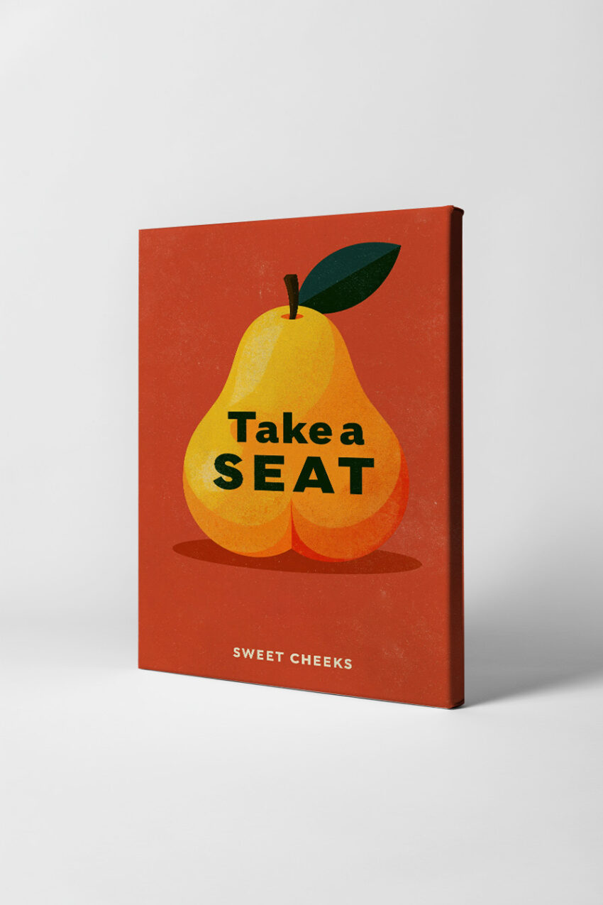 Grafikdesign Poster Birne Schriftzug gelb orange
