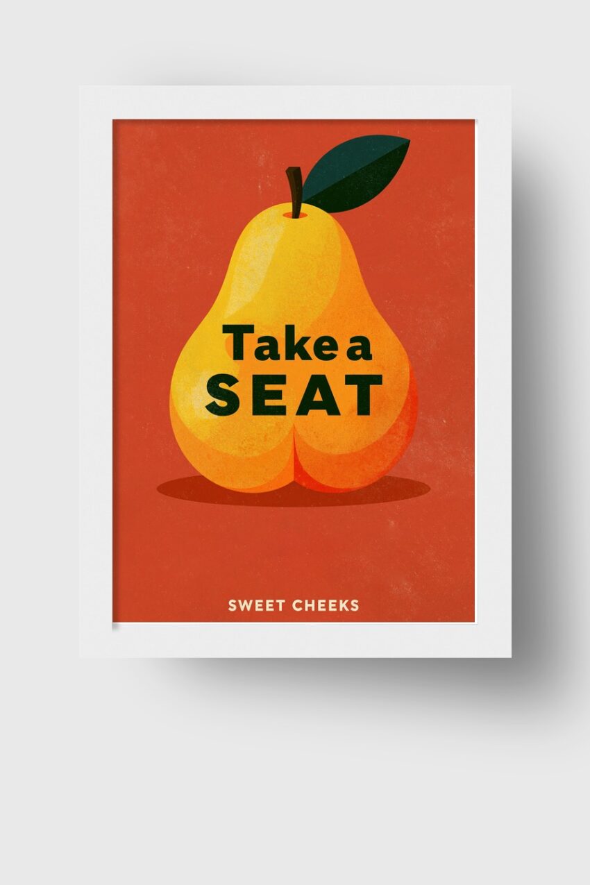 Grafikdesign Poster Birne Schriftzug gelb orange